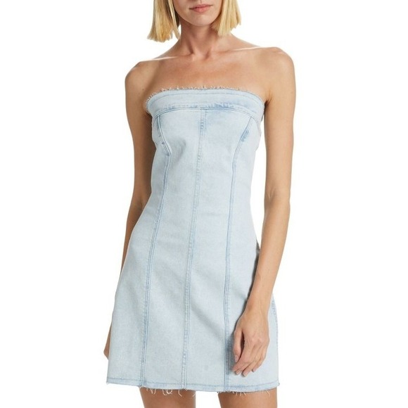 GOOD‎ AMERICAN Denim Tube Dress Size XL Strapless Mini Light Wash - Picture 2 of 12